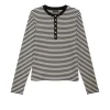 Alessia Long Sleeve Tee in Cream and Black Stripe