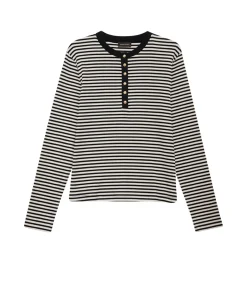 Alessia Long Sleeve Tee in Cream and Black Stripe