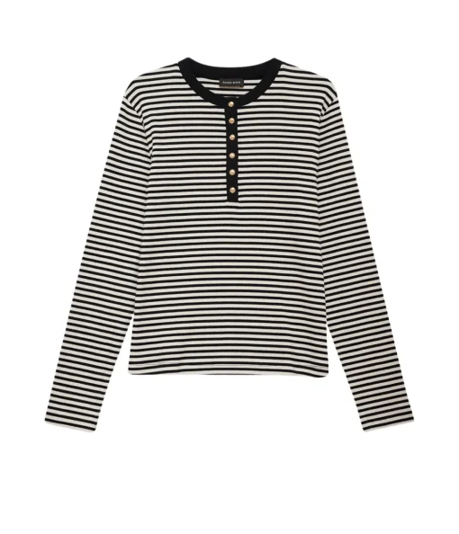 Alessia Long Sleeve Tee in Cream and Black Stripe