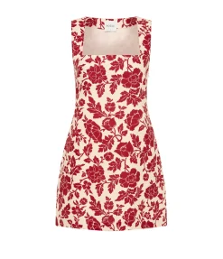 Alice Mini Dress in Deep Red and Oat