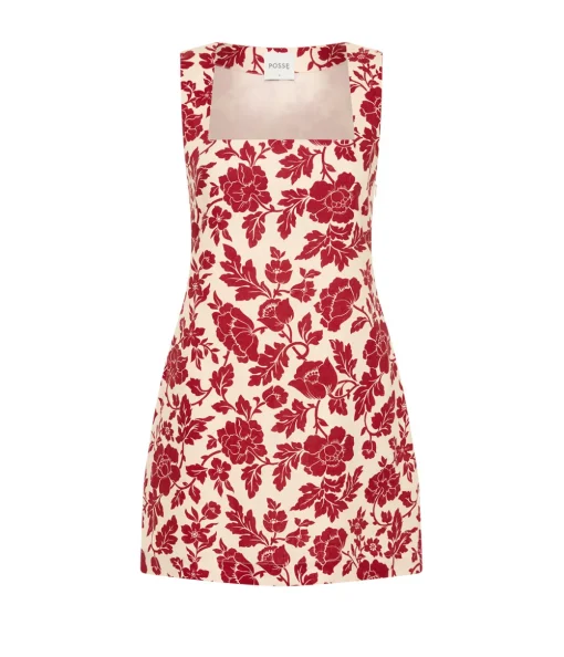 Alice Mini Dress in Deep Red and Oat