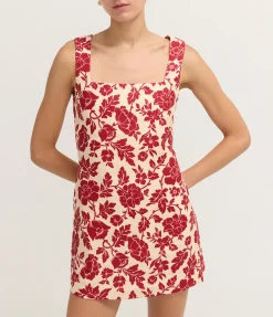Alice Mini Dress in Deep Red and Oat