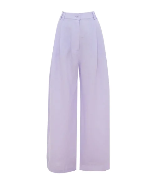 Alma Linen Wide Leg Trousers in Lilac
