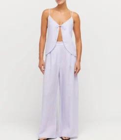 Alma Linen Wide Leg Trousers in Lilac