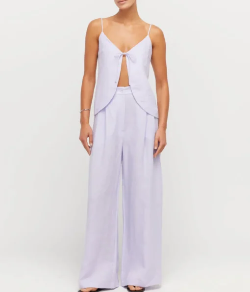Alma Linen Wide Leg Trousers in Lilac