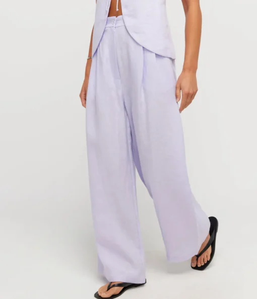 Alma Linen Wide Leg Trousers in Lilac