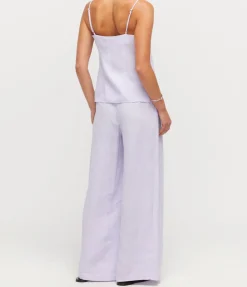 Alma Linen Wide Leg Trousers in Lilac