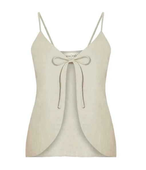Almendra Linen Tie Top in Flax