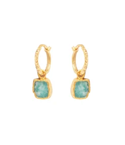 Amazonite Mini Charm Pyramid Hoops in Gold
