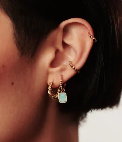 Amazonite Mini Charm Pyramid Hoops in Gold