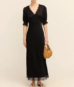 Annina V-Neck Midi Dress in Black