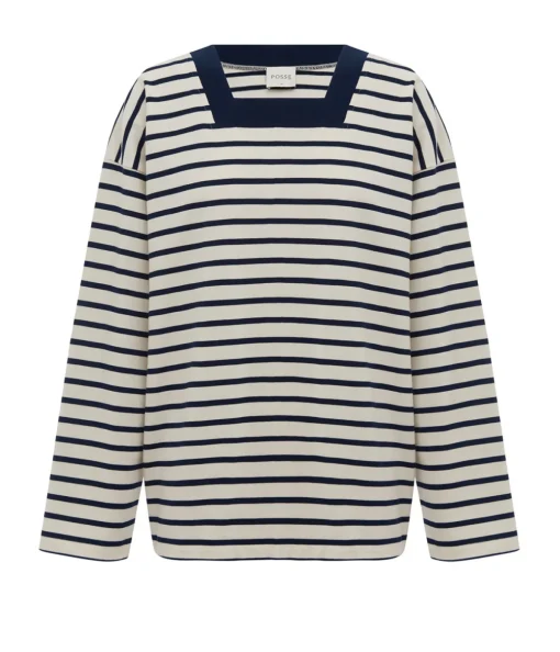 Archie Long Sleeve Top in Navy and Cream Stripe