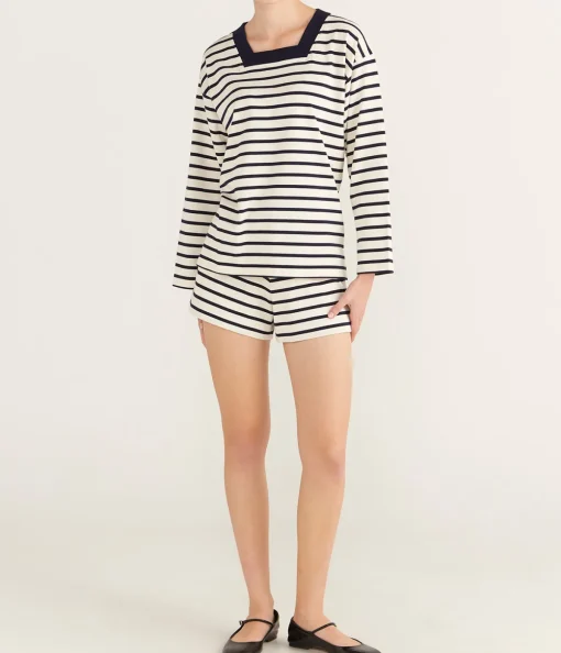 Archie Long Sleeve Top in Navy and Cream Stripe