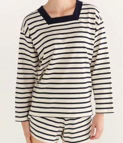Archie Long Sleeve Top in Navy and Cream Stripe