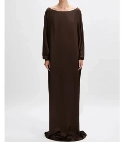 Asymmetric Silk Satin Gown in Chocolate