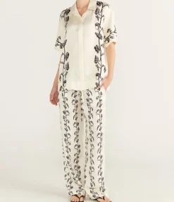 Aurelia Silk Trouser in Ecru Vine