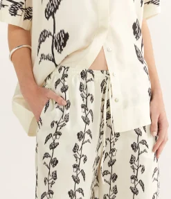 Aurelia Silk Trouser in Ecru Vine