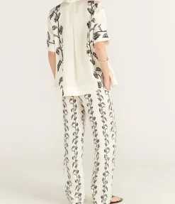 Aurelia Silk Trouser in Ecru Vine