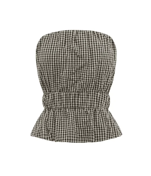 Aurelia Strapless Top in Gingham Black and Cream