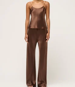 Bias Silk Satin Camisole in Brown