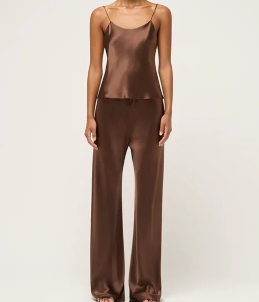Bias Silk Satin Camisole in Brown