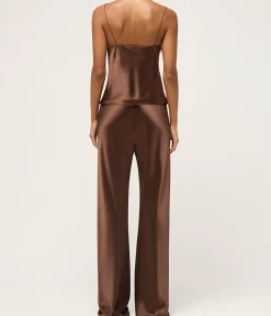 Bias Silk Satin Camisole in Brown
