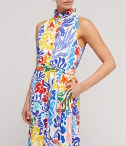 Biba Cotton Sleeveless Shirt Dress in Sea Sunbath