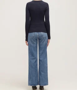 Bina Long Sleeve Crewneck in Navy