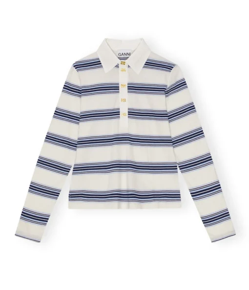 Blue Striped Long Sleeve Polo