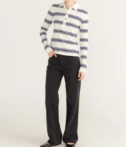 Blue Striped Long Sleeve Polo