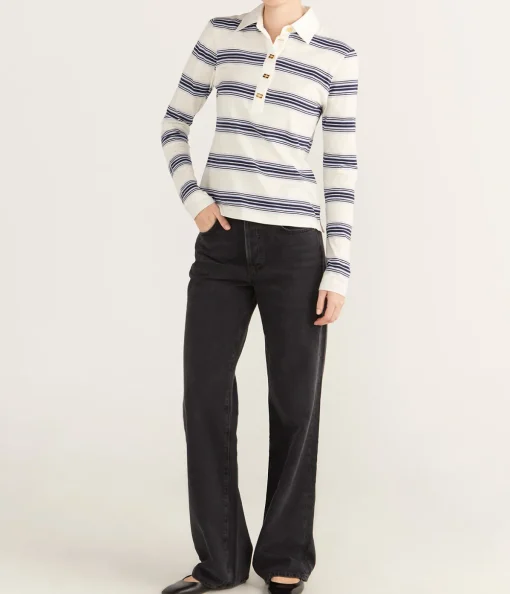 Blue Striped Long Sleeve Polo