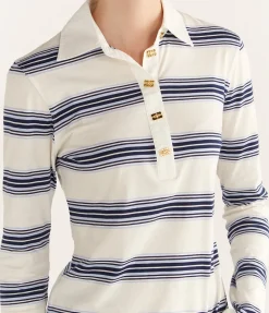Blue Striped Long Sleeve Polo