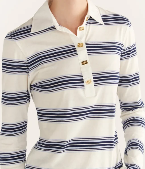 Blue Striped Long Sleeve Polo