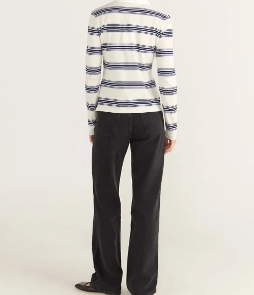 Blue Striped Long Sleeve Polo