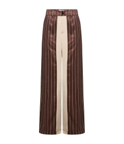 Bordeaux Silk Stripe Tailored Pant in Cocoa and Ecru