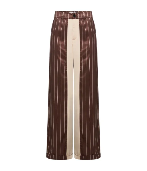 Bordeaux Silk Stripe Tailored Pant in Cocoa and Ecru