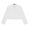 Boxy Cropped Long Sleeve Shirt in White