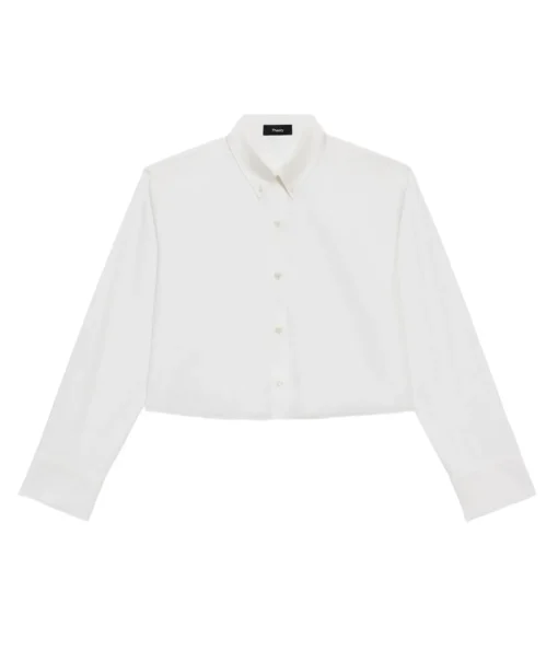 Boxy Cropped Long Sleeve Shirt in White