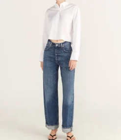 Boxy Cropped Long Sleeve Shirt in White
