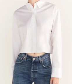 Boxy Cropped Long Sleeve Shirt in White
