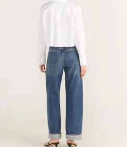 Boxy Cropped Long Sleeve Shirt in White