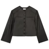 Brize Cropped Leather Jacket in Black
