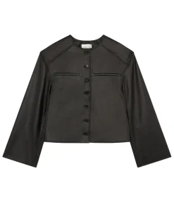 Brize Cropped Leather Jacket in Black
