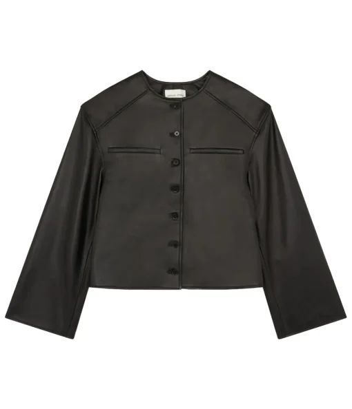 Brize Cropped Leather Jacket in Black