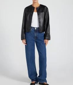 Brize Cropped Leather Jacket in Black