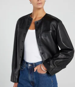 Brize Cropped Leather Jacket in Black