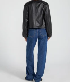 Brize Cropped Leather Jacket in Black