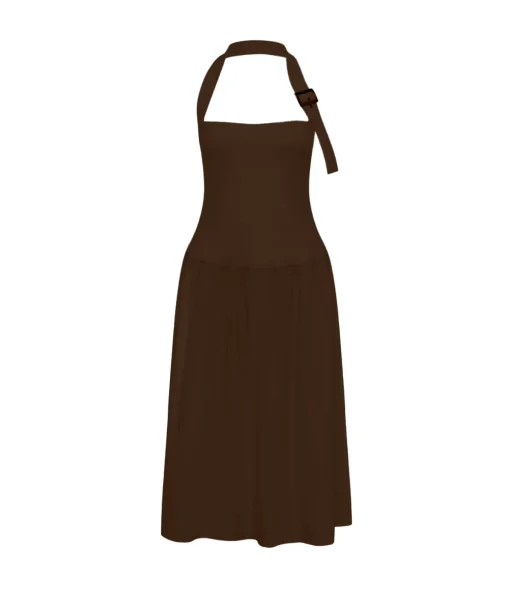 Buckle Halter Dress in Chocolate