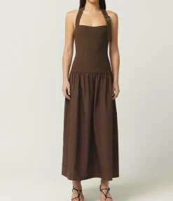 Buckle Halter Dress in Chocolate