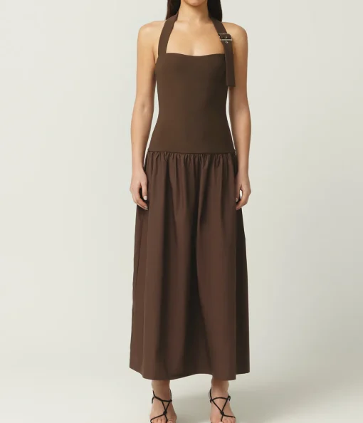 Buckle Halter Dress in Chocolate